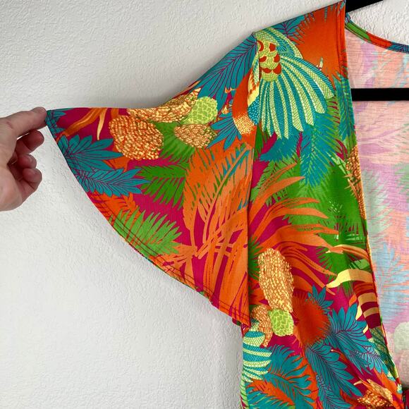 Green Multicolor Tropical Print Tie Front Flutter Sleeve Cropped Top Plus 2X NWT - Picture 7 of 13